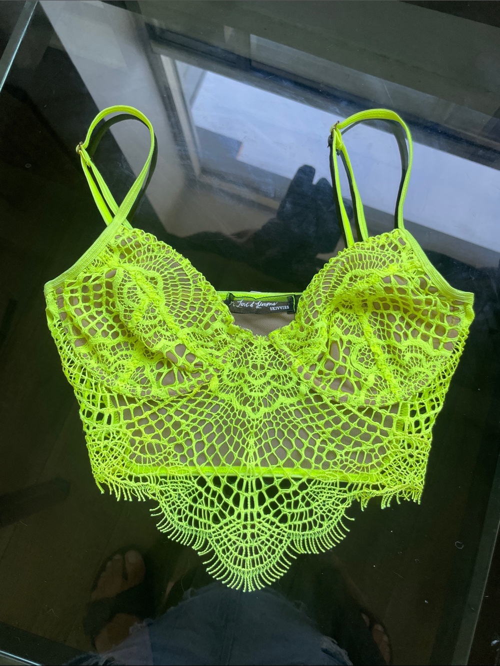 For Love & Lemons Neon Lime Crochet Bralette Cami